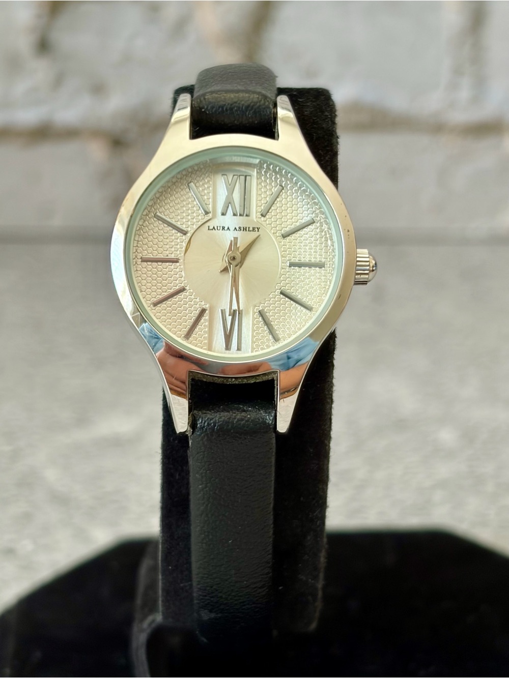 Laura Ashley Ladies Quartz Watch Textured Dial Soft Black Band New Battery